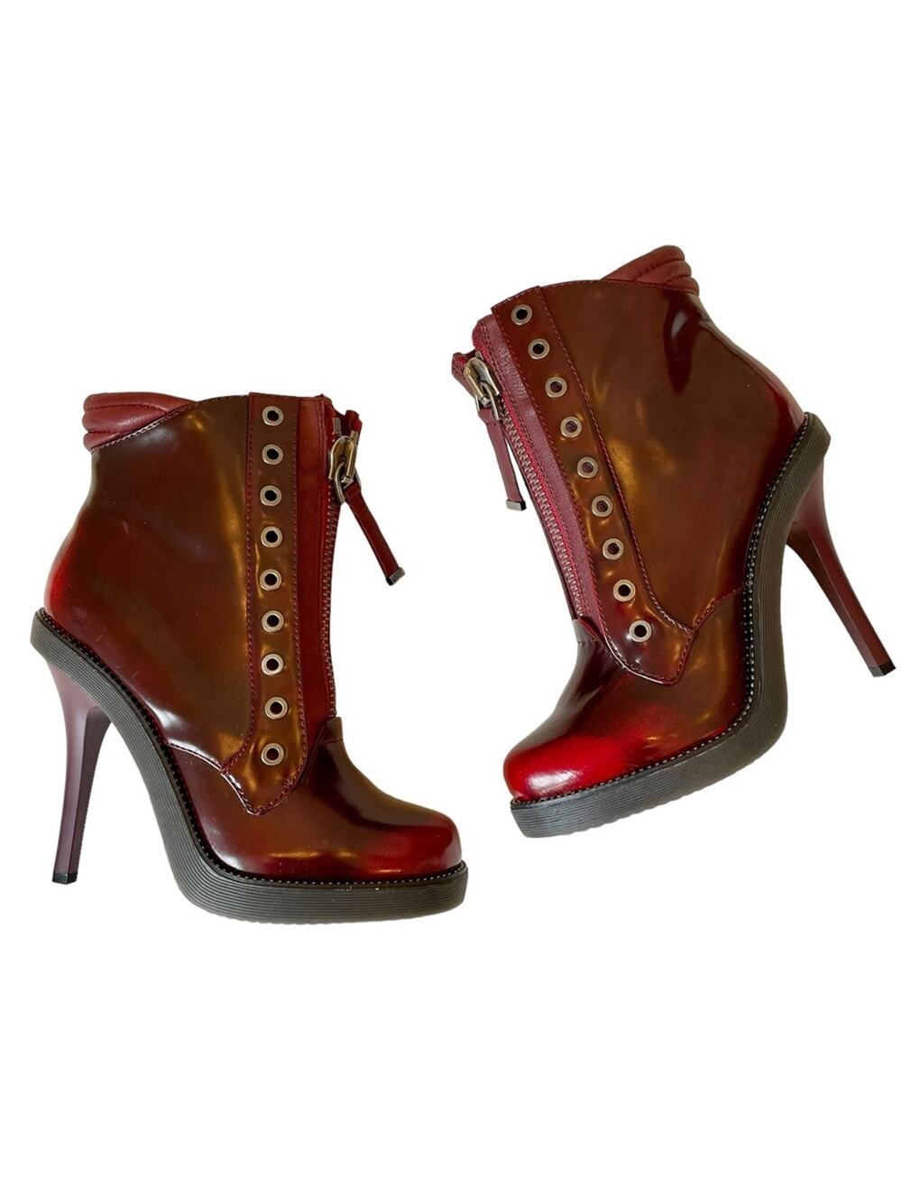Gwen Stefani L.A.M.B. Burgundy Patent Leather Motorcycle Stilleto Ankle Boot 6.5